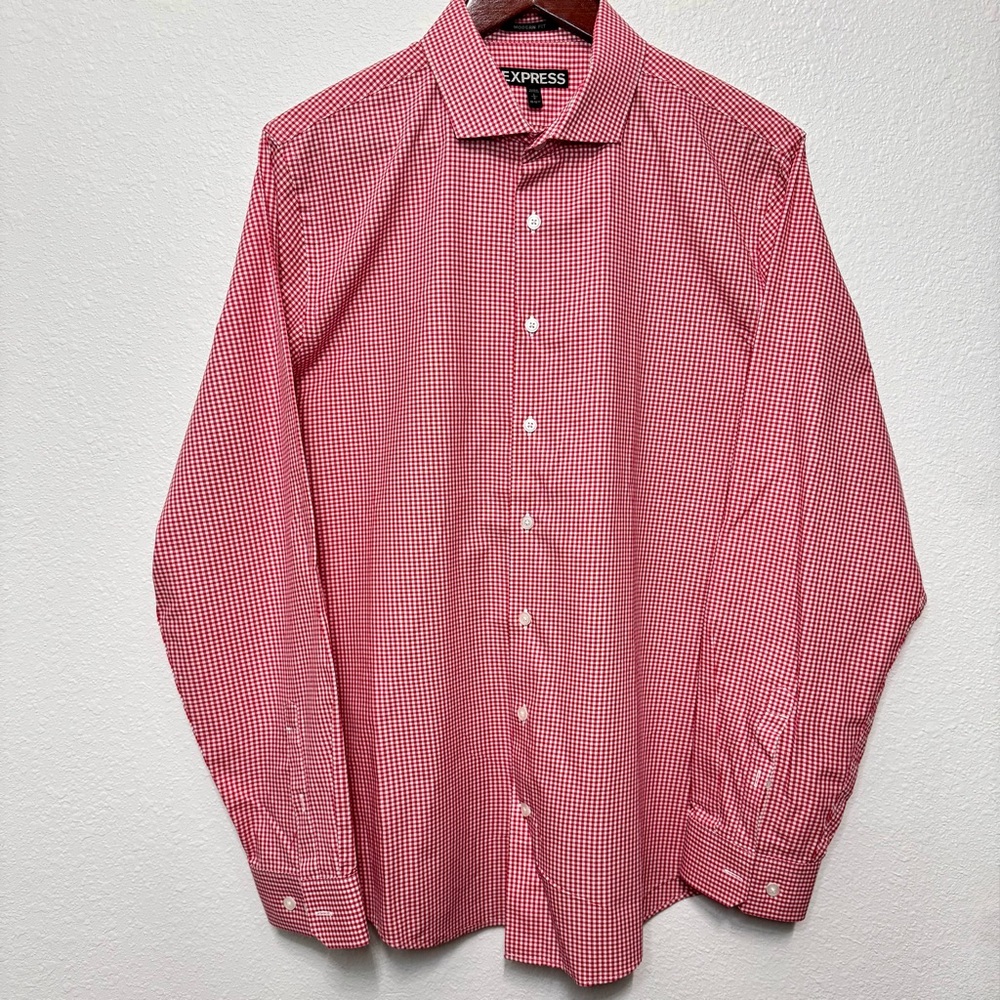 Express Men's Red Gingham Dress Shirt